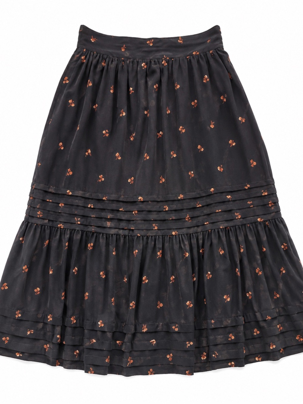 Madewell Black Floral Midi Skirt Tiered Ruffle Hem Boho Cottagecore XS